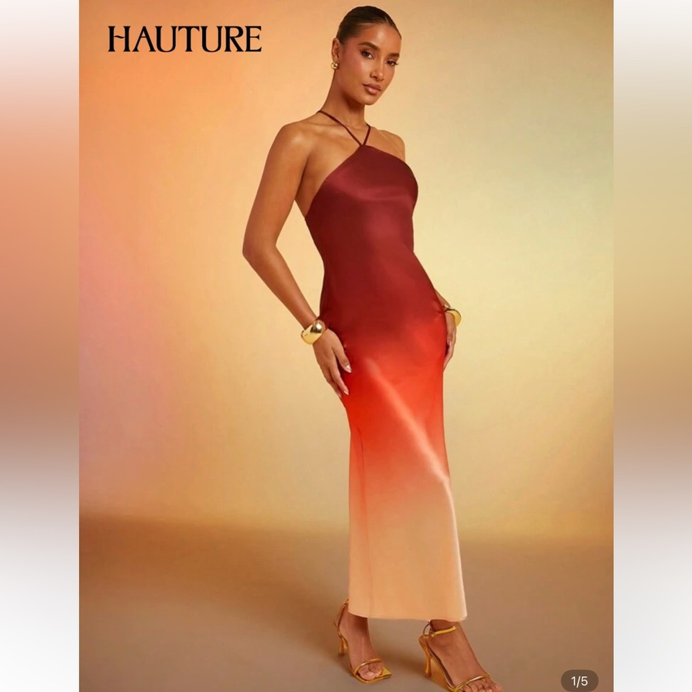 SHEIN Strapless Red to Cream Ombre Dress
